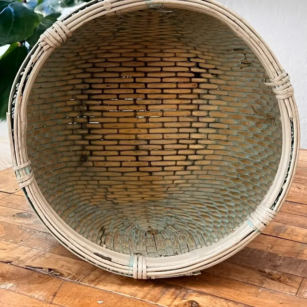 Antique Asian Rice Gathering Cream Basket 11.25